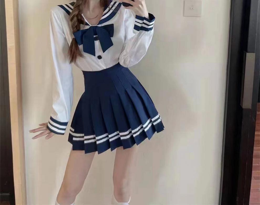 Striped Extra Long Safety Shorts Pleated Skirt - JK Uniform Half Body Skirt for Spring and Summer