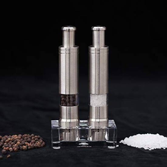 Moulin à épices Cool à une main avec ensemble sel et poivre qui peut être moulu d'une seule main Moulin à épices avec support en acrylique &