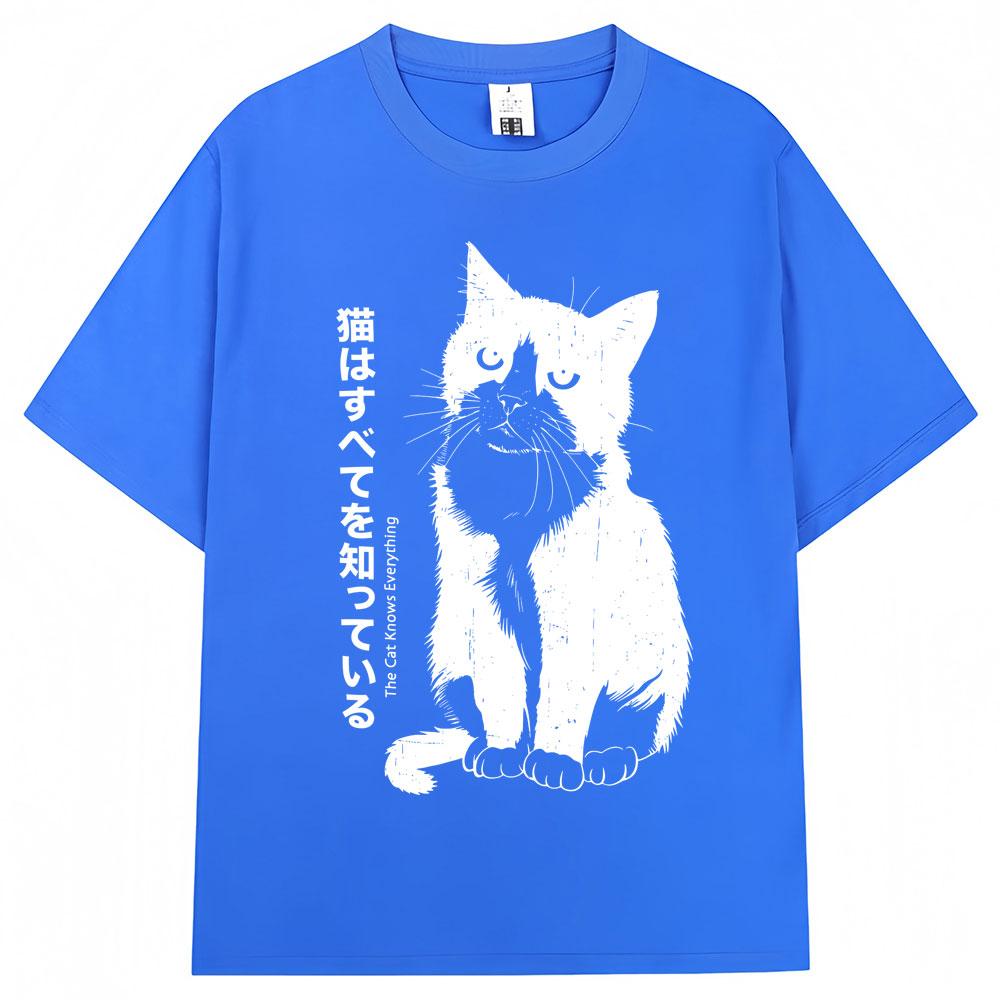 Japanese Style Funny Black Kawaii Cat Anime T Shirts Men Women Trendy Vintage Harajuku Tshirt Oversized Cotton Tees Streetwear