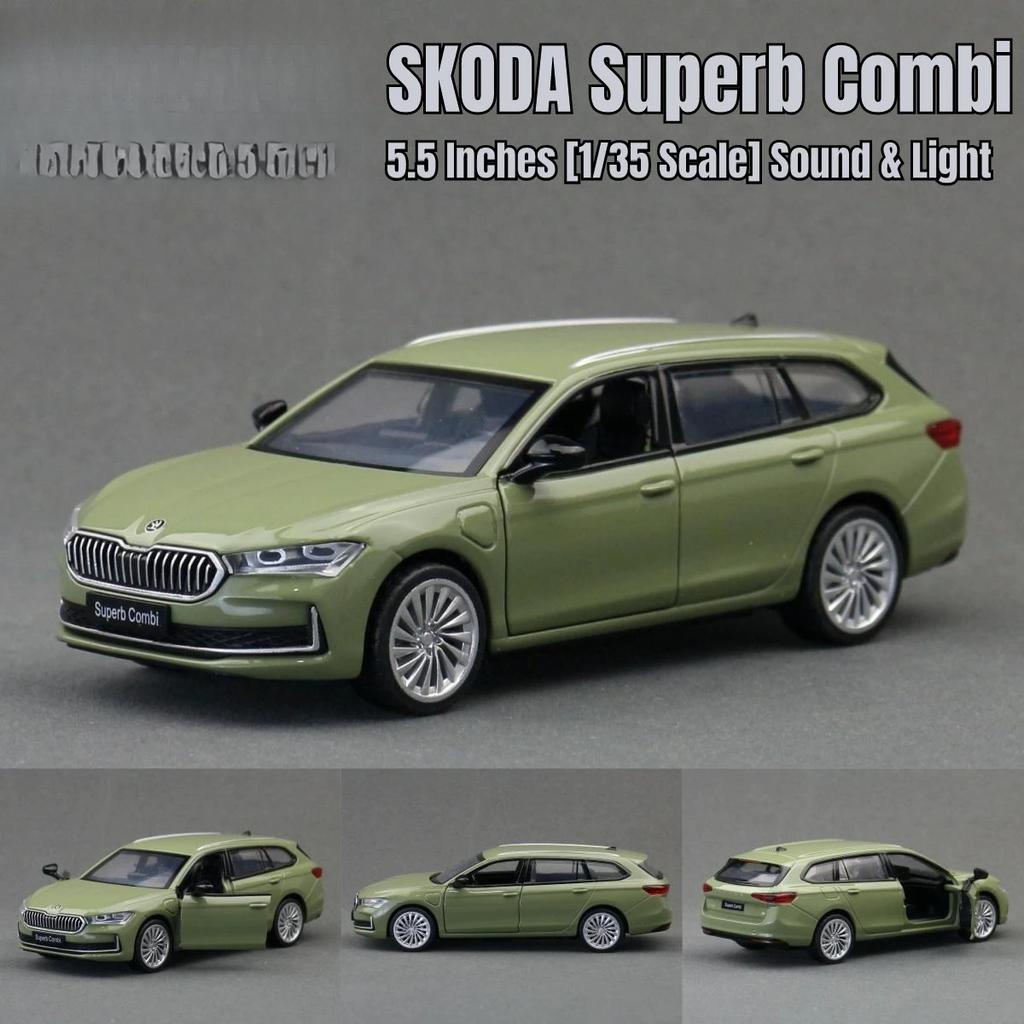 Escala 1/35 Skoda Superb Combi Sedan Modelo de Carro de Brinquedo MSZ Miniatura de Metal Fundido Puxar para Trás Som e Luz Coleção Presente para Crianças Menino