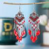 Bohemian Water Drop Rhinestone Earrings with Multi-Layer Beads - Retro Fan-Shaped Dangle Design