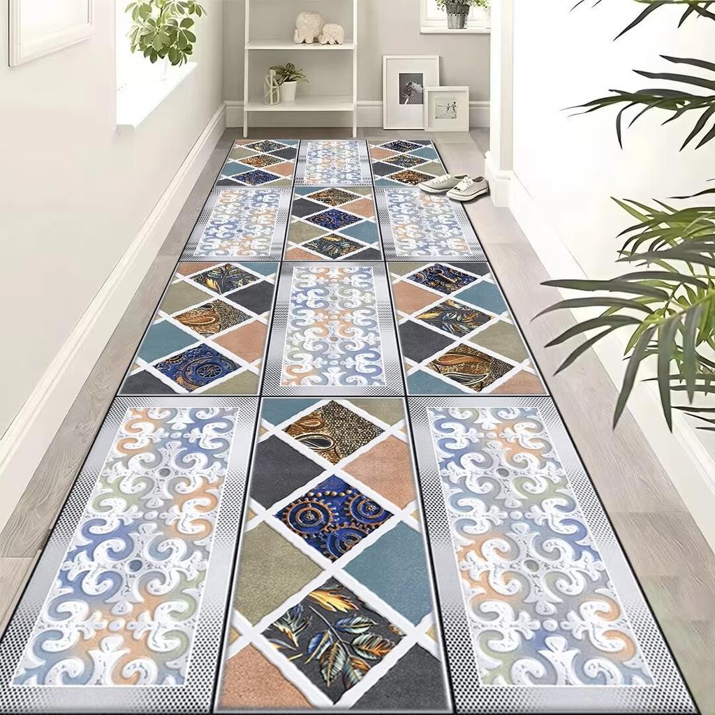 Light Luxury Style Long Carpet Household Absorbent Non-slip Floor Mat Dirt Resistant Geometric Floor Mat Decoration