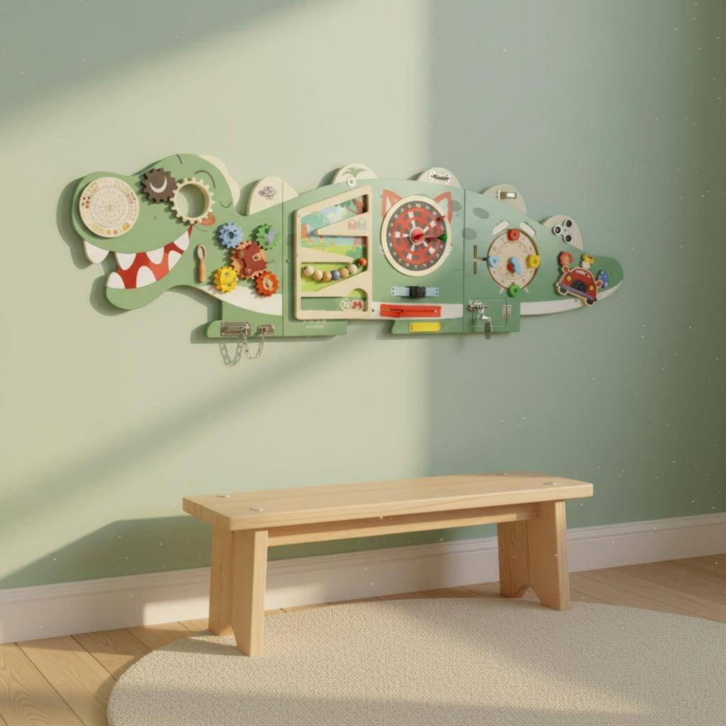 Dinosaur Wall Busy Board Educational Interactive Wood Activity Center for