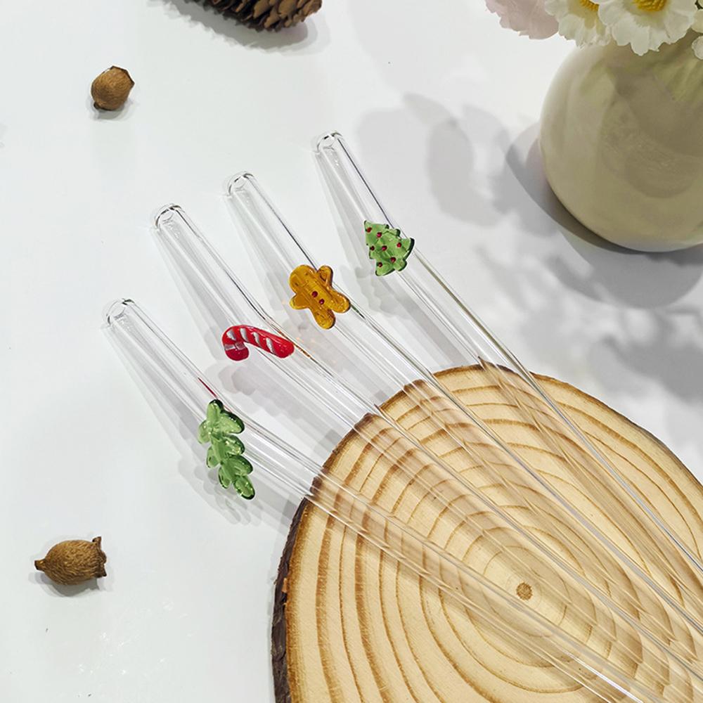 Christmas Tree Glass Straws Reusable Clear Straws for Smoothies Cocktails Drinking Eco Friendly Bar Tools Drinkware Straws