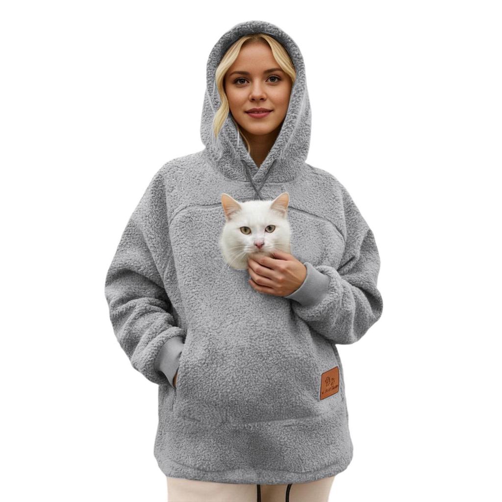Felpa con cappuccio abbinata in pelle di agnello per uomo e donna, autunno e inverno, vestibilità ampia e casual, calda e confortevole.