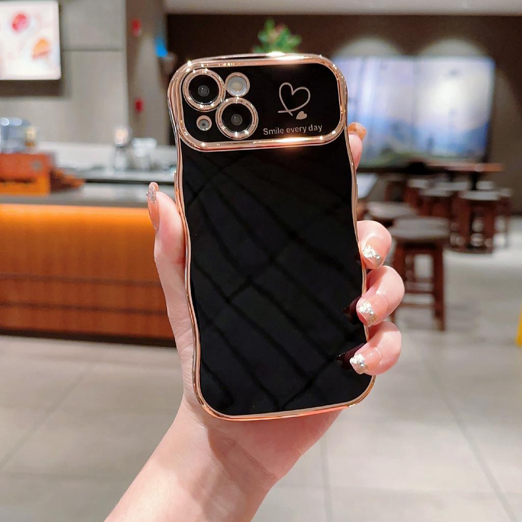 For iPhone 15 Case Wave Frame with Love Heart Raised Camera Protection TPU Cover