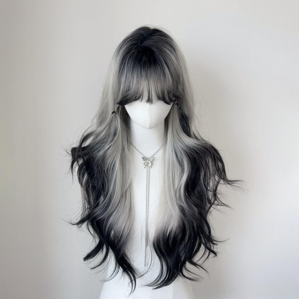 Gothic Gradient Burst Dye Long Curly Synthetic Wig for Women Mine Style Fake Hair Wig