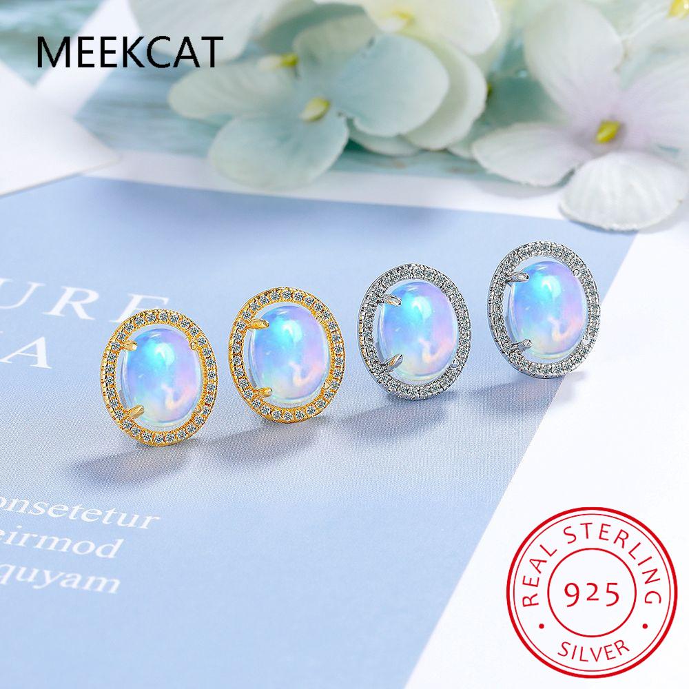 Oval Natural Opal Stone Stud Earrings For Women 925 Sterling Silver Vintage Femme Gemstone Fine Jewelry Brincos de Prata