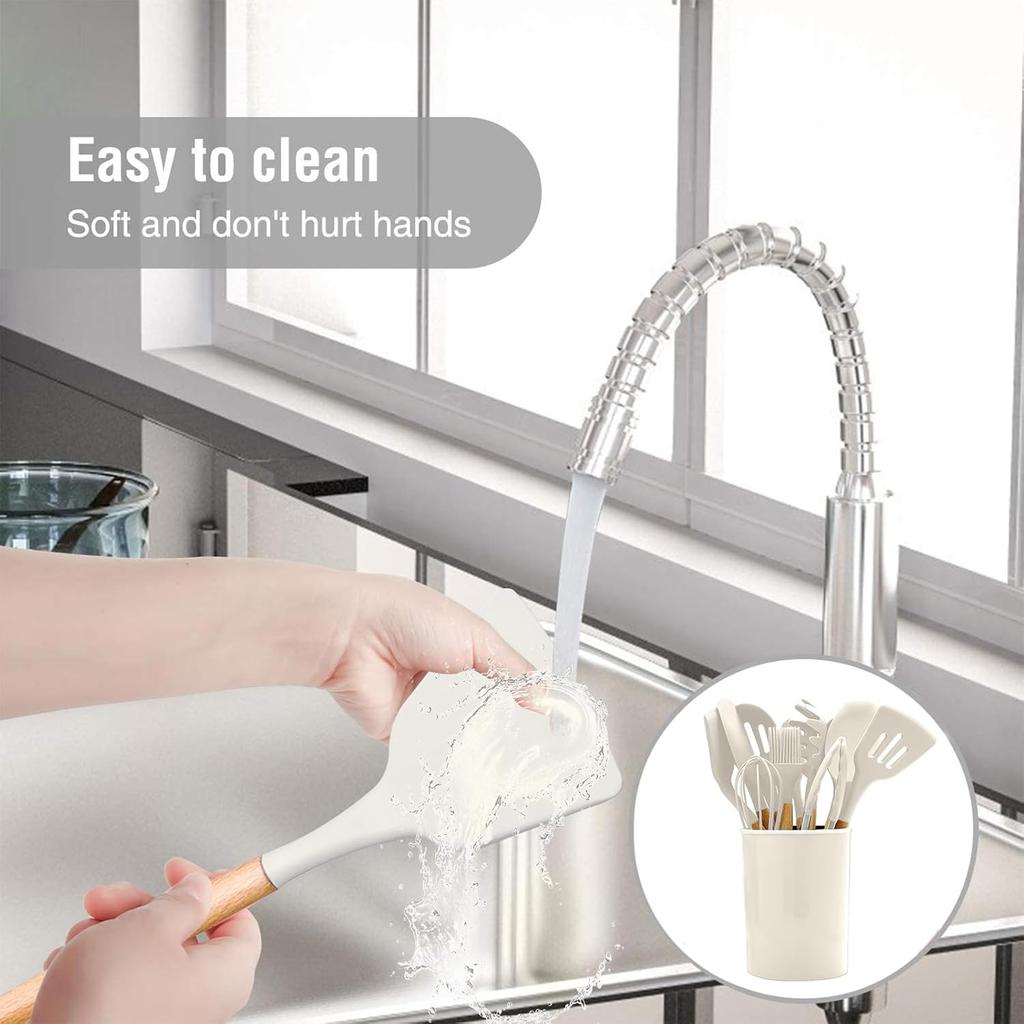 Cooking Utensils Set, 22 Pcs Heat Resistant Silicone Kitchen Utensils Spatula Set with Holder, Kitchen Gadgets Utensil Set for Nonstick Cookware White