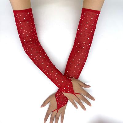 49CM Damenmode Elektronisches Musikfestival Sexy Netz Glänzend Hakenfingerhandschuhe Elastizität Dünn Cosplay Bühnenperformance
