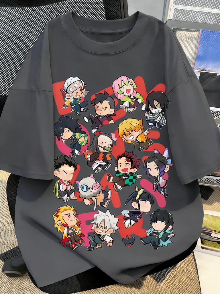 Plus Size Demon Slayer Anime Print Unisex and Women Tshirt Casual Parentchild Top Fashionable Summer Street Cotton Harajuku Y2K