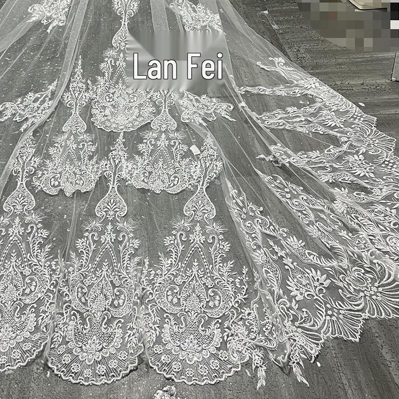 Elegant Lace French Veil: Super Long Swiss Net Bridal Train Headwear for Photography & Evening Gowns