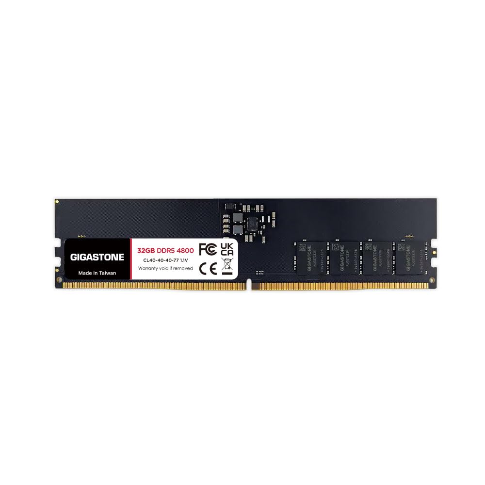 

GIGASTONE 32GB DDR5 Memory Kit DDR5 4800MHz CL UDIMM Unbuffered Memory Module Upgrade for Desktop PCs (32GB Kit) PC5-38400 40-40-40-77 1.1V 288-pin