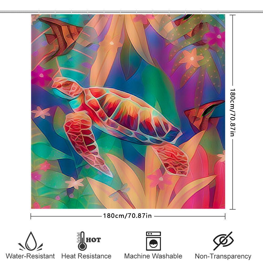Colorful Turtle Shower Curtain Waterproof Fabric Decor For Bathroom Perfect Gift Idea With Hooks Included