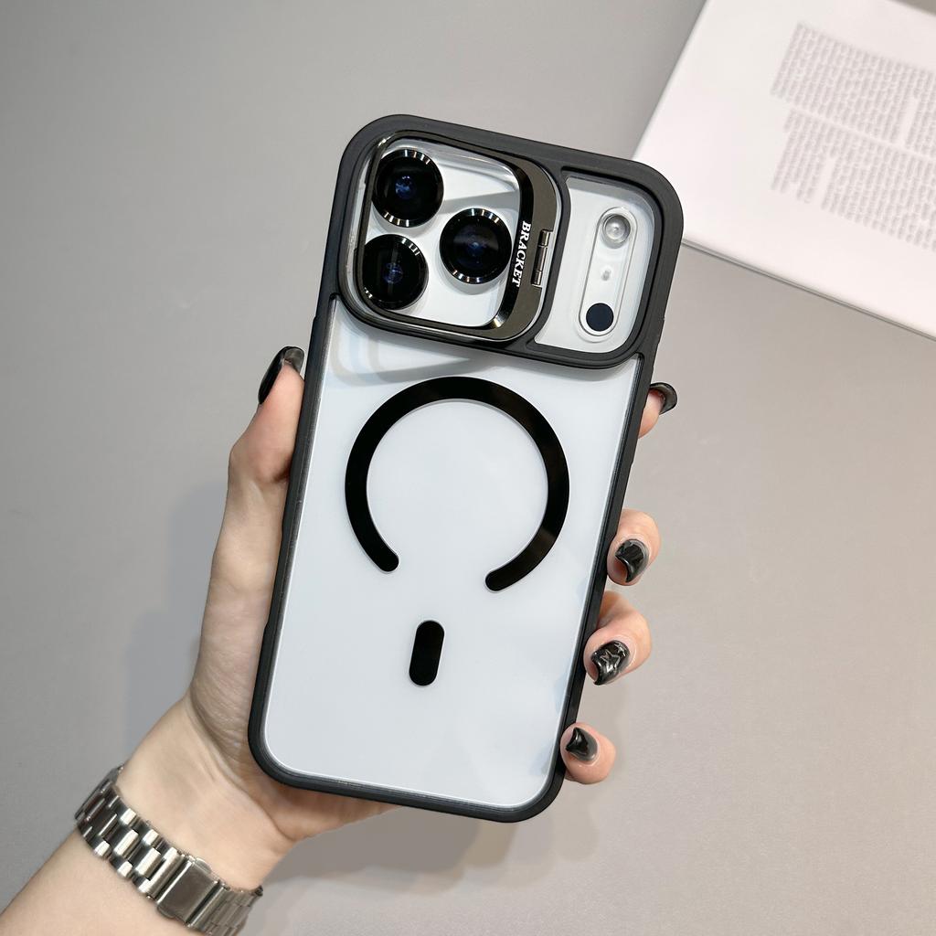 Applicable to Apple 17Promax lens holder magnetic suction mobile phone case iPhone16 transparent back plate skin feel anti-drop case