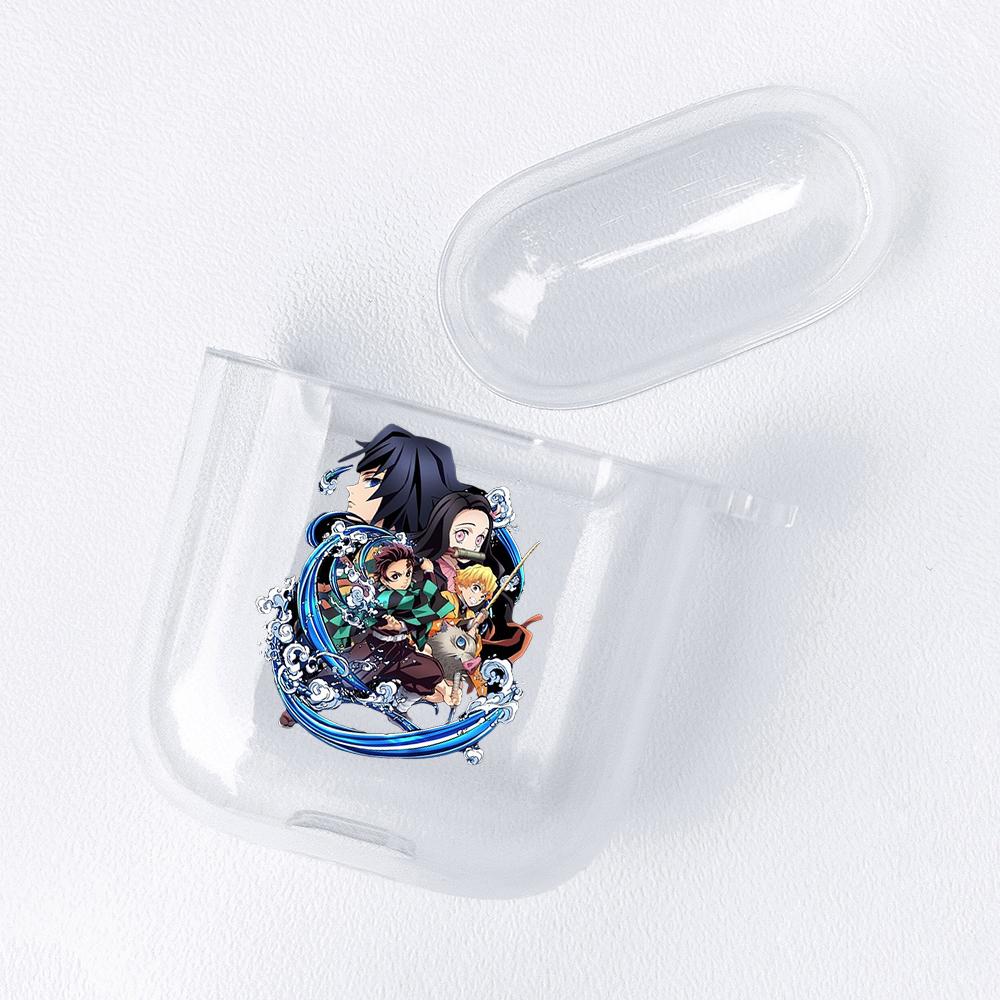 Demon Slayer Nezuko Zenitsu Tanjirou Transparent Airpods-veske for Funda Airpods 2/1-deksel Kimetsu No Yaiba Soft TPU-veske Coque