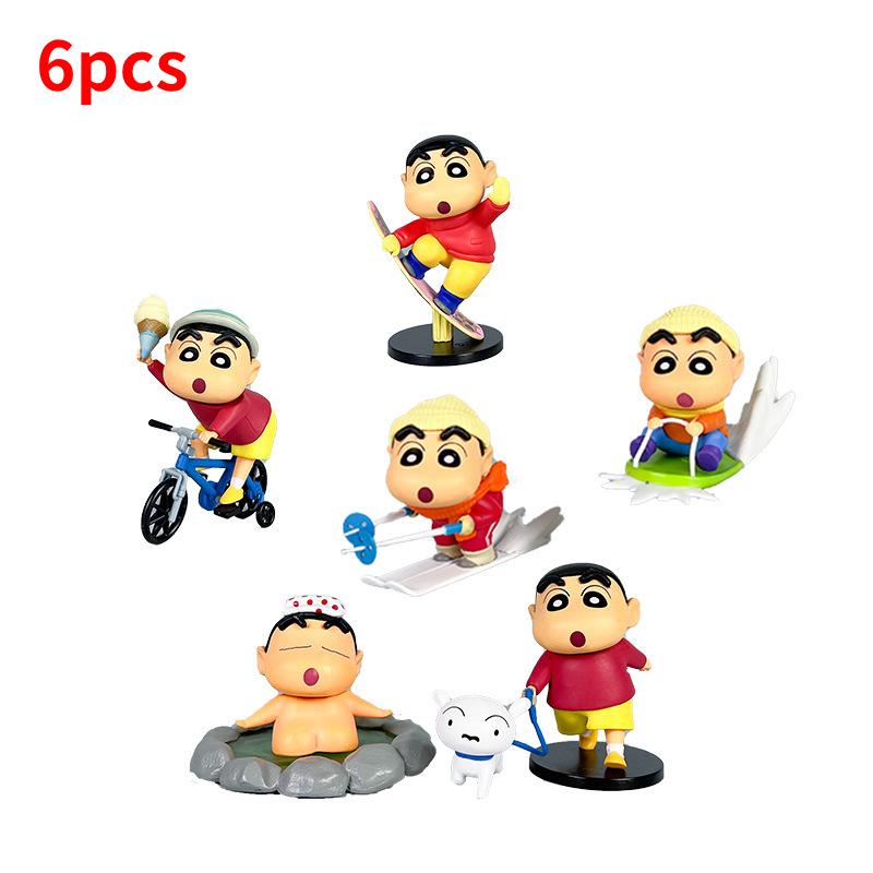 

Crayon 6pcs Anime Shinchan Action Figure Model Outdoor Sports Scene Toy Doll