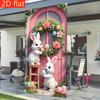 Happy Easter Door Cover Pink Bunny Easter Egg Wreath Design Hanging Banner for Indoor Outdoor Porch Decor Background Gift