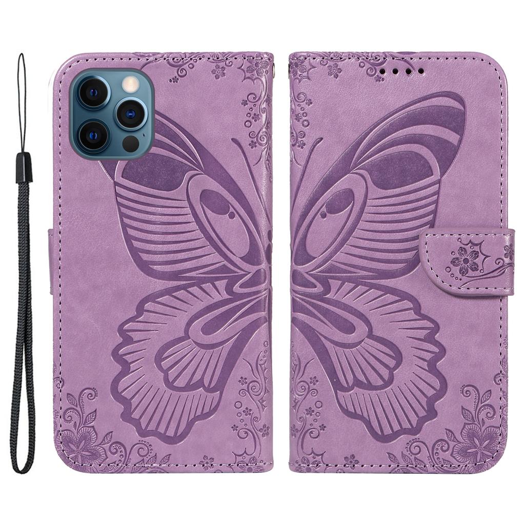 For iPhone 13 Pro Leather Case Butterfly Imprinted Stand Wallet Phone Cover