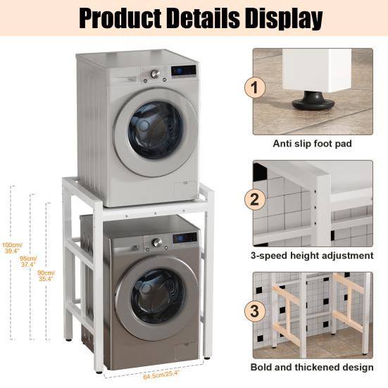 Washing Machine Shelf, Over The Washer Storage Shelf, Height-Adjustable Dryer Stand, Storage Rack Over the Washing Machine, Load Capacity 250 Kg