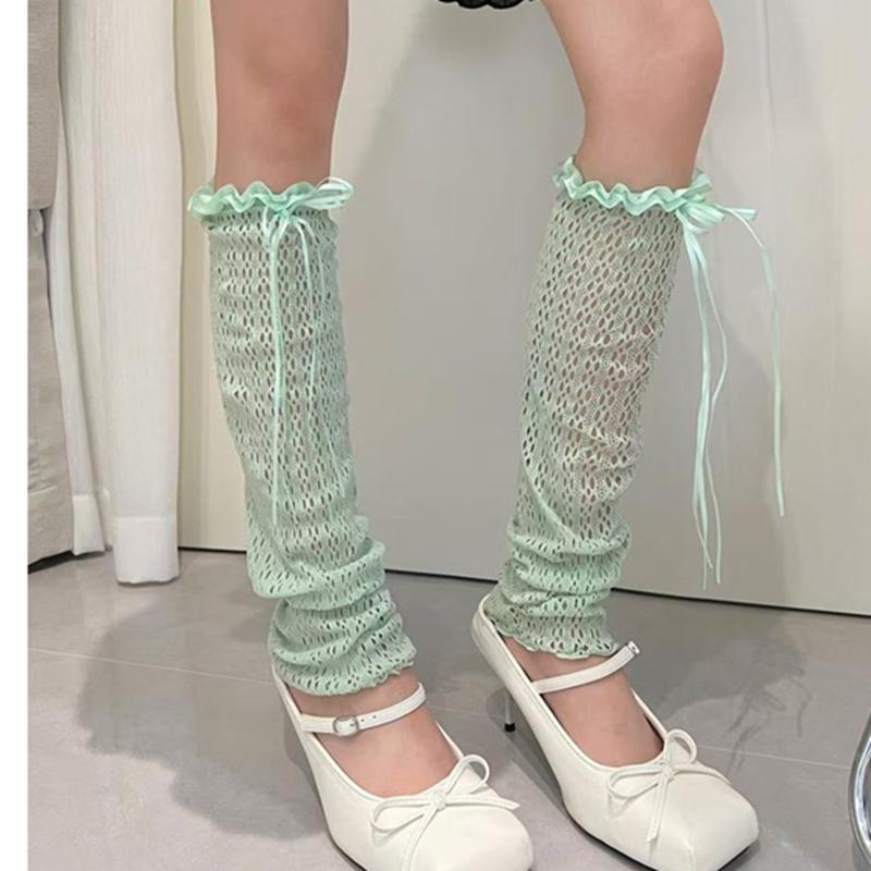 Candy Colors Leg Warmers Summer Women Sun Protection Dual-using Covers Lolita Fuffles Mesh Thin High Stockings Hollow Out Socks