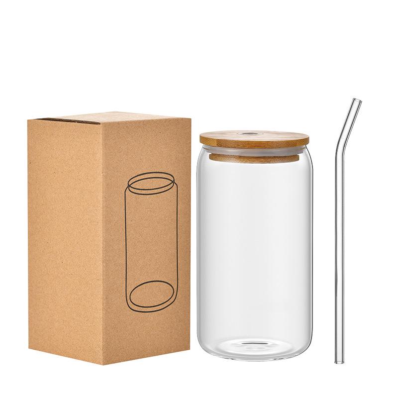 16oz High Borosilicate Glass Cola Cup with Bamboo Lid - Heat Resistant, for Cold Drinks, Juice, Milk, Tea
