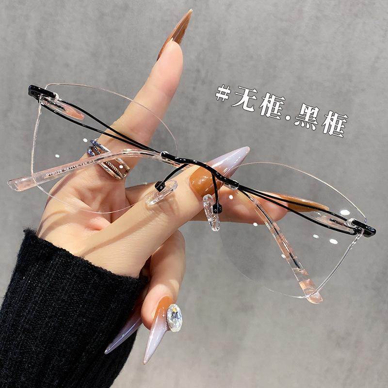Pure temperament frameless trimmed glasses for women can be matched with degrees, advanced sense, plain glasses frame, metal myopia glasses frame.