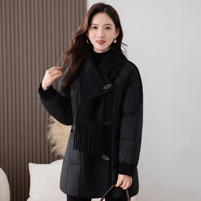 Winter Medium and Long Spliced Down Cotton-padded Jacket for Women's Small Loose Lapel Fashion Large Size Cotton-padded Jacket
