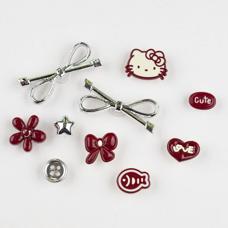1 Set Diy Footwear Decoration Sanrio Hello Kitty Bowknot Red Series Shoe Charms Kit For Clogs & Sandals Xmas Gifts