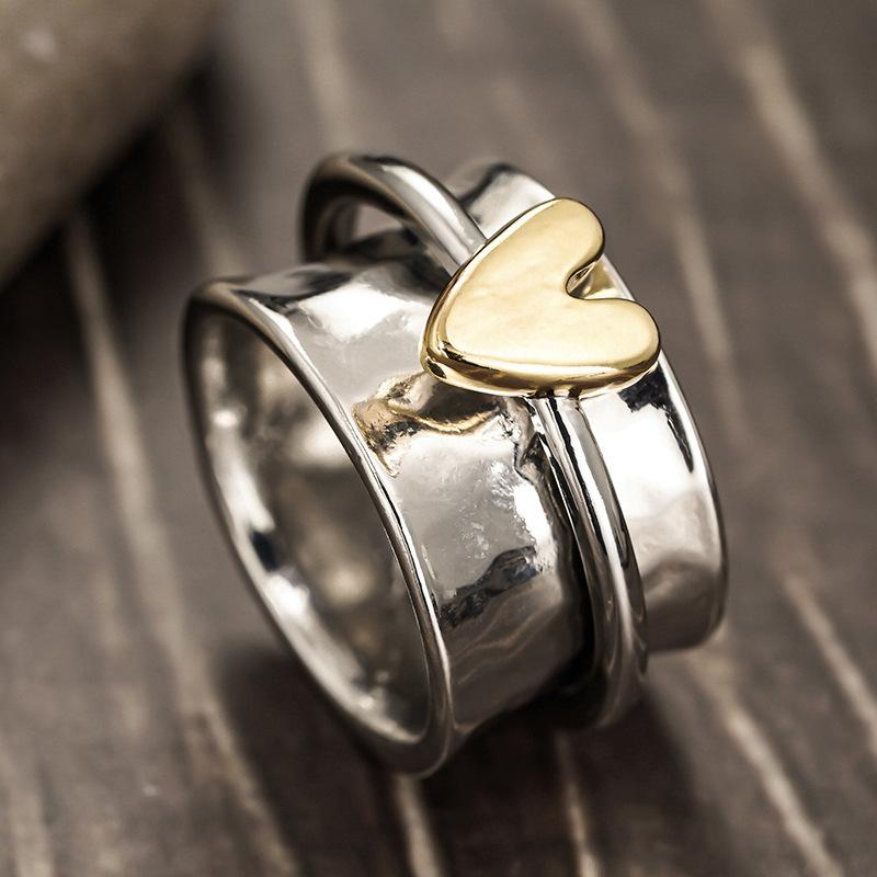 2026 Neuer Minimalistischer Zweifarbiger Herzförmiger Rotierbarer Dekompressionsring für Damen High-End Mode 2-in-1 Partnerring