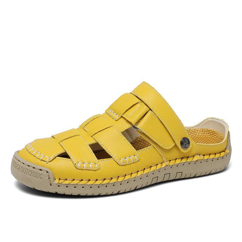 Damensandalen Luxus Rindsleder Sandalen 2025 Neue Sommer Freizeit Römische Schuhe für Damen Ausgeschnittene Strandsandalen Flache Sandalen