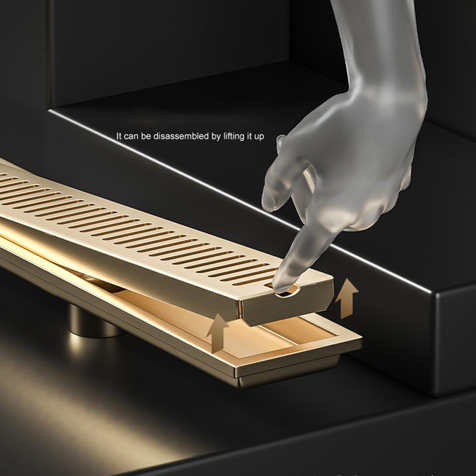 Shower Floor Drain for Bathroom Lavatory Balcony 304 Stainless Steel Brushed Gold Black Long Linear Drainage Side Floor Drains