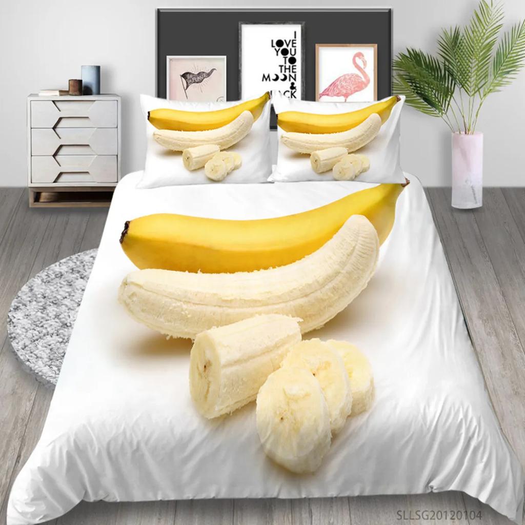 Yellow Banana Sweet Tropical Fruit Duvet Cover For Children Adult Vegetarian Polyester Quilt Cover Bedroom Decoration Queen Size