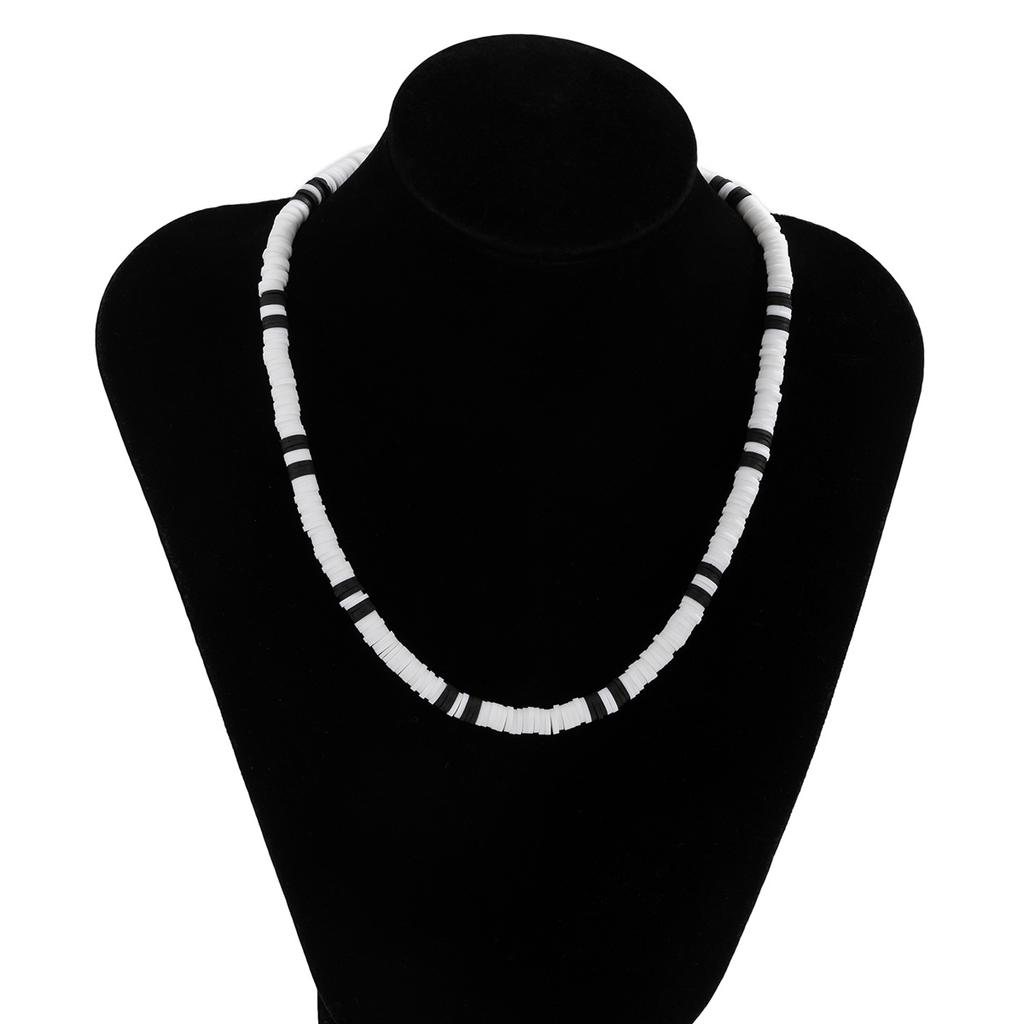 Bohemian Style Versatile Black and White Patchwork Soft Clay Necklace Simple Geometric Men's Necklace