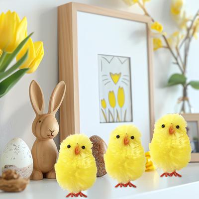 Velikonoční kuřátko Ornament Žlutá vatová koule Kuřecí chlupaté kuřátko Dekorace pro domácí kancelář Velikonoční párty Velikonoční náplň do košíku
