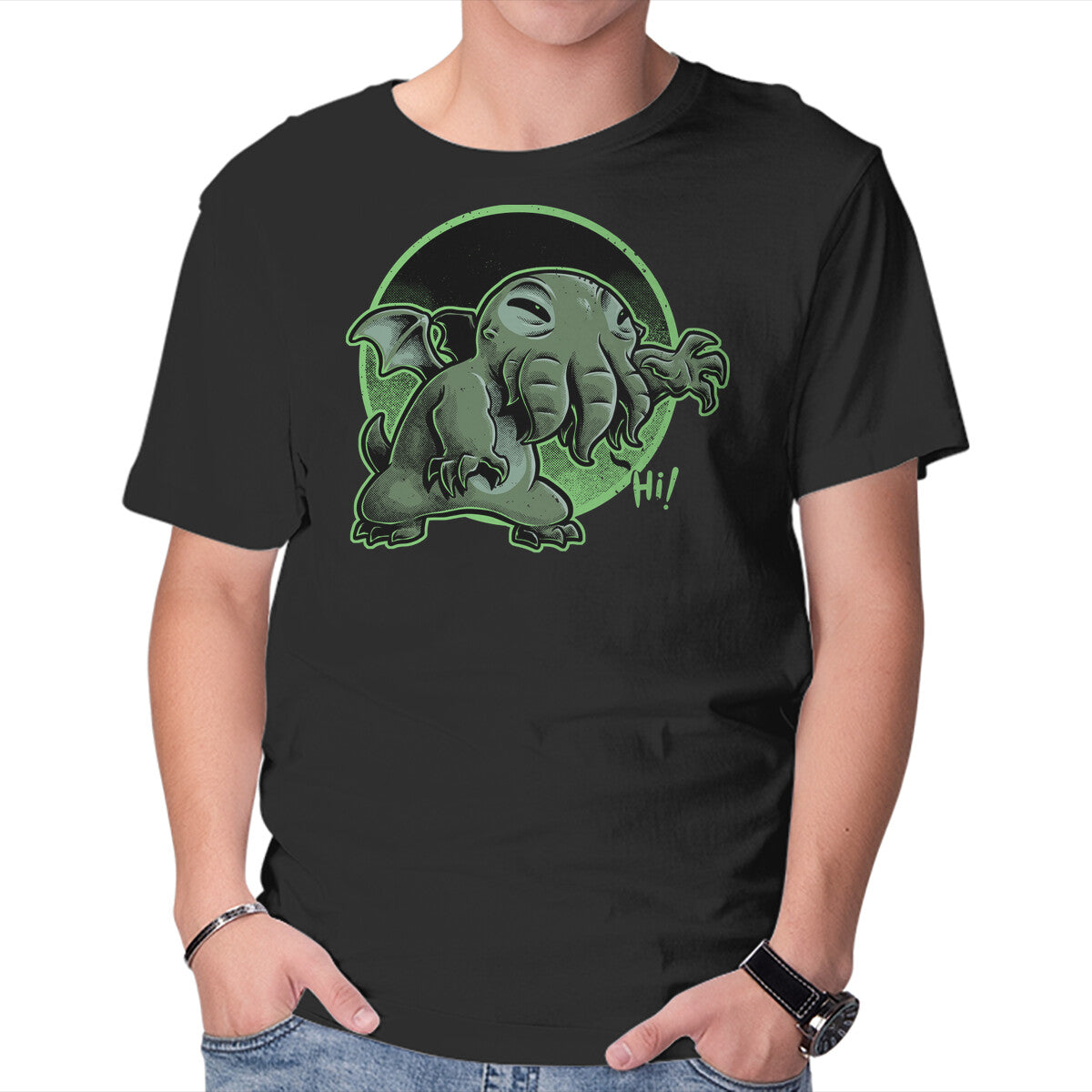 Unisex Crew Neck T-Shirt Cthulhu Says Hi Graphic Short Sleeve Casual Tee XXL