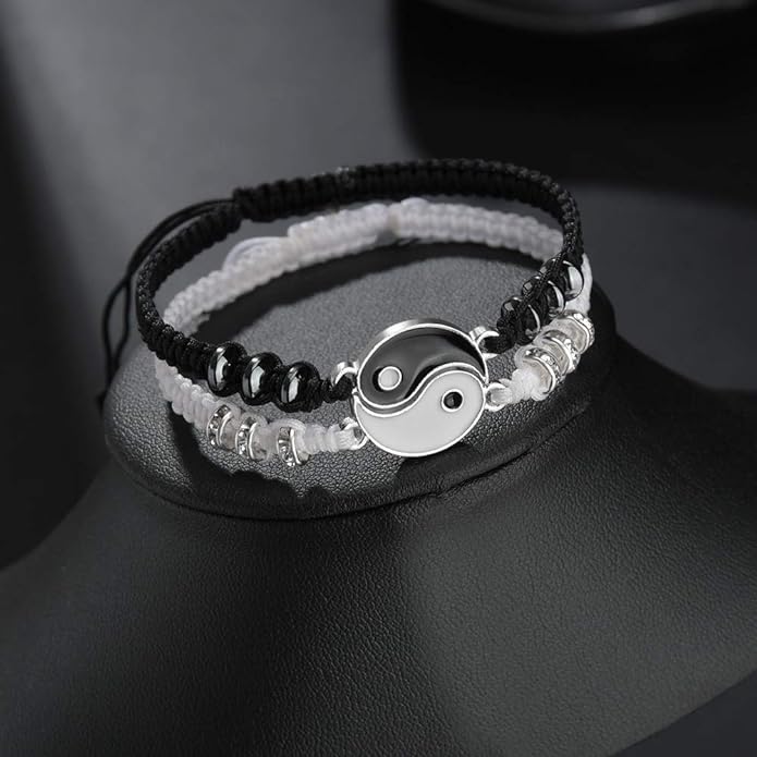 SA&SO General Store® Tai Chi Yin Yang Verstellbares Armband für Paare, Freunde, BFF, Schwarz & Weiß, Freundschaftsarmband, Unisex Paar Geschenk