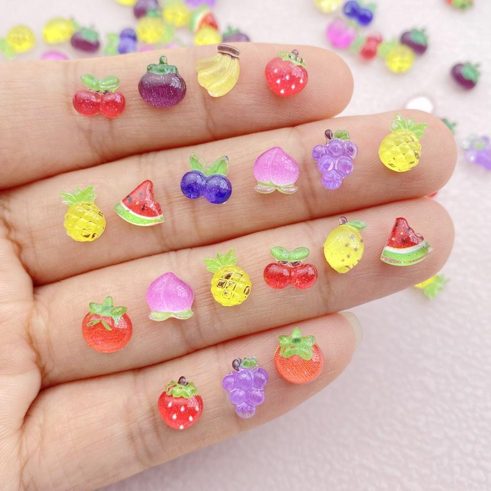 50Pcs New Cute Resin Small Strawberries, Cherries, Grape Fruits Flat Back Ornament Jewelry Making Manicure Hairwea