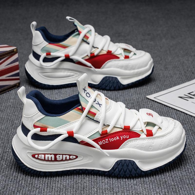 

Men s Shoes 2026 Spring New Breathable Sport Comfortable Shoes Color Blocked Thick Soled Versatile Fashi Trend Casual Sneakers 39 красный