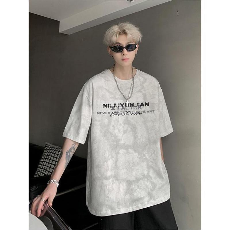 Men s Tie Dye Graphic Print T-Shirt Tie-Dye Effect Short Sleeve Streetwear Tee S белый