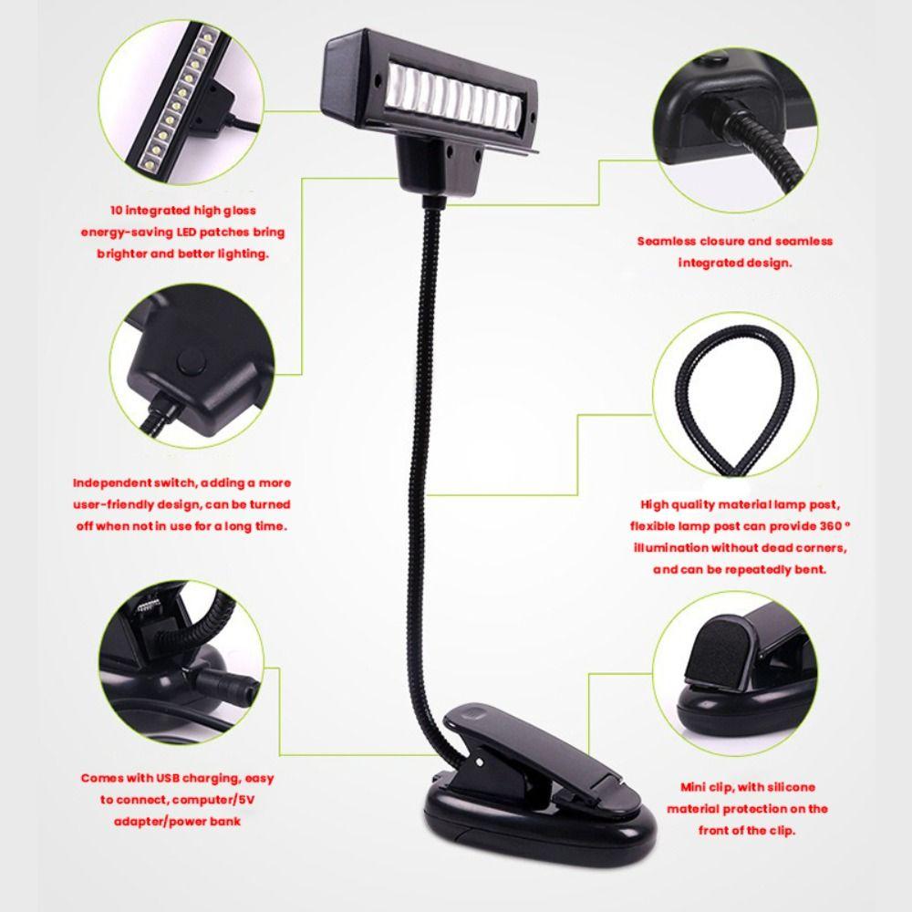 Black LED Clip Light USB Rechargeable Piano Lamp High Quality Bedroom Night Light Desktop