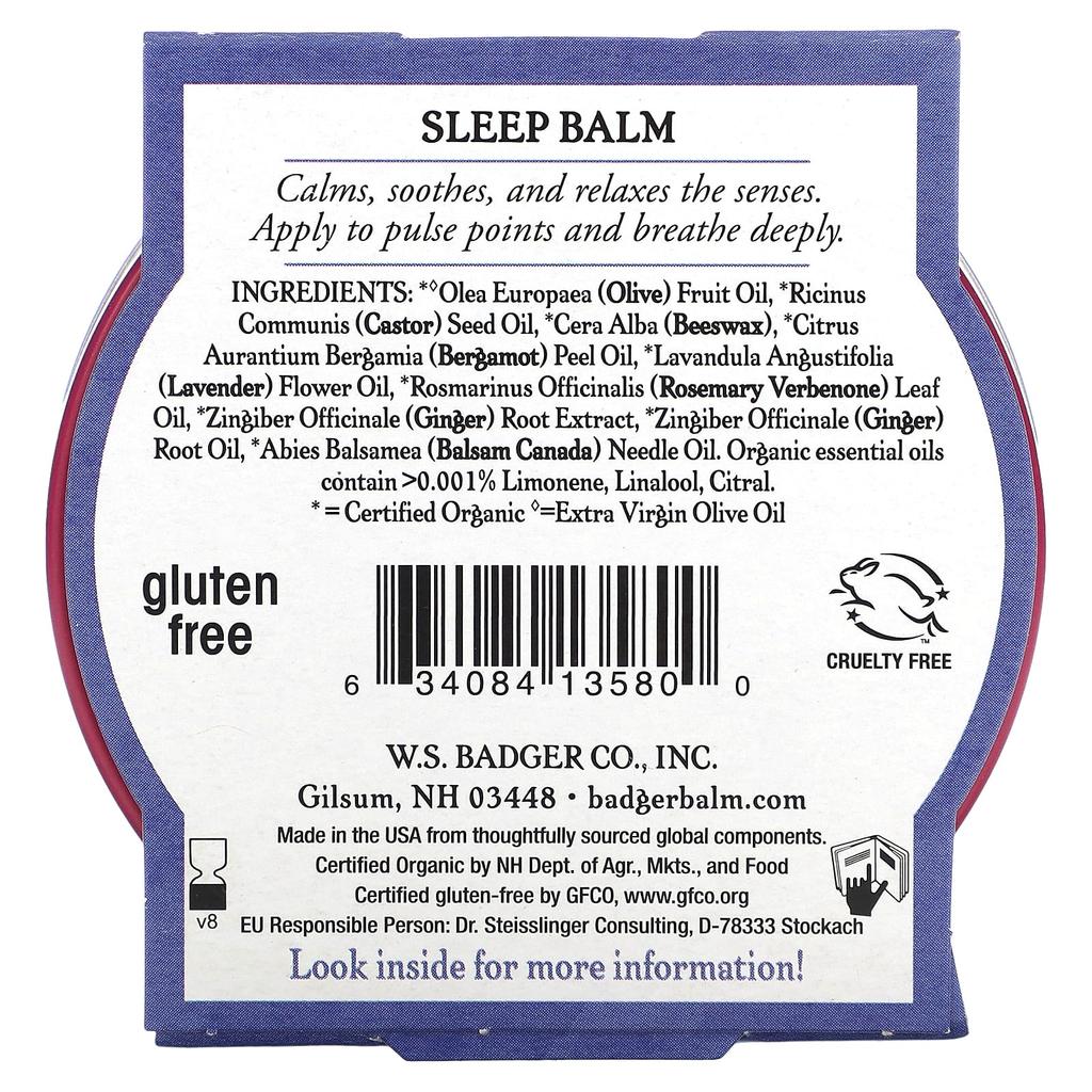 Organic Sleep Balm, Lavender & Bergamot, 56G(2Oz)