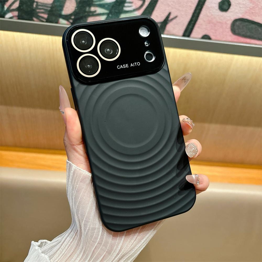 Fashion Liquid Silicone Water Ripple Pattern Big Window Case For iPhone 17 Pro Max 16 15 14 13 For Magsafe Magnetic Charge Cover