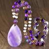 Elegant Amethyst Water Drop Necklace: Natural Stone, Long Knotted Sweater Chain for Women