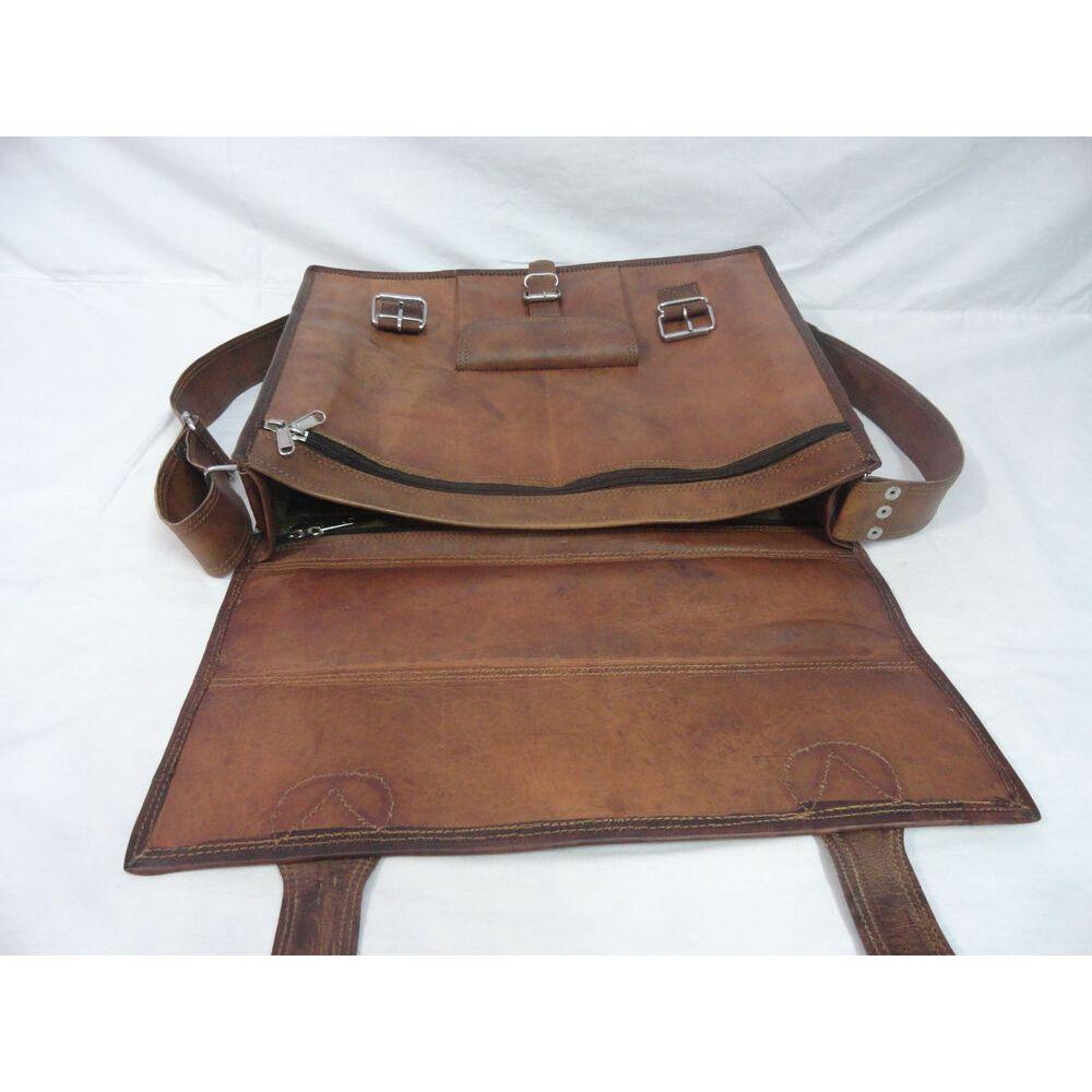 17 In Vintage Leather Briefcase Office Messenger Bag Satchel Laptop Shoulder Bag