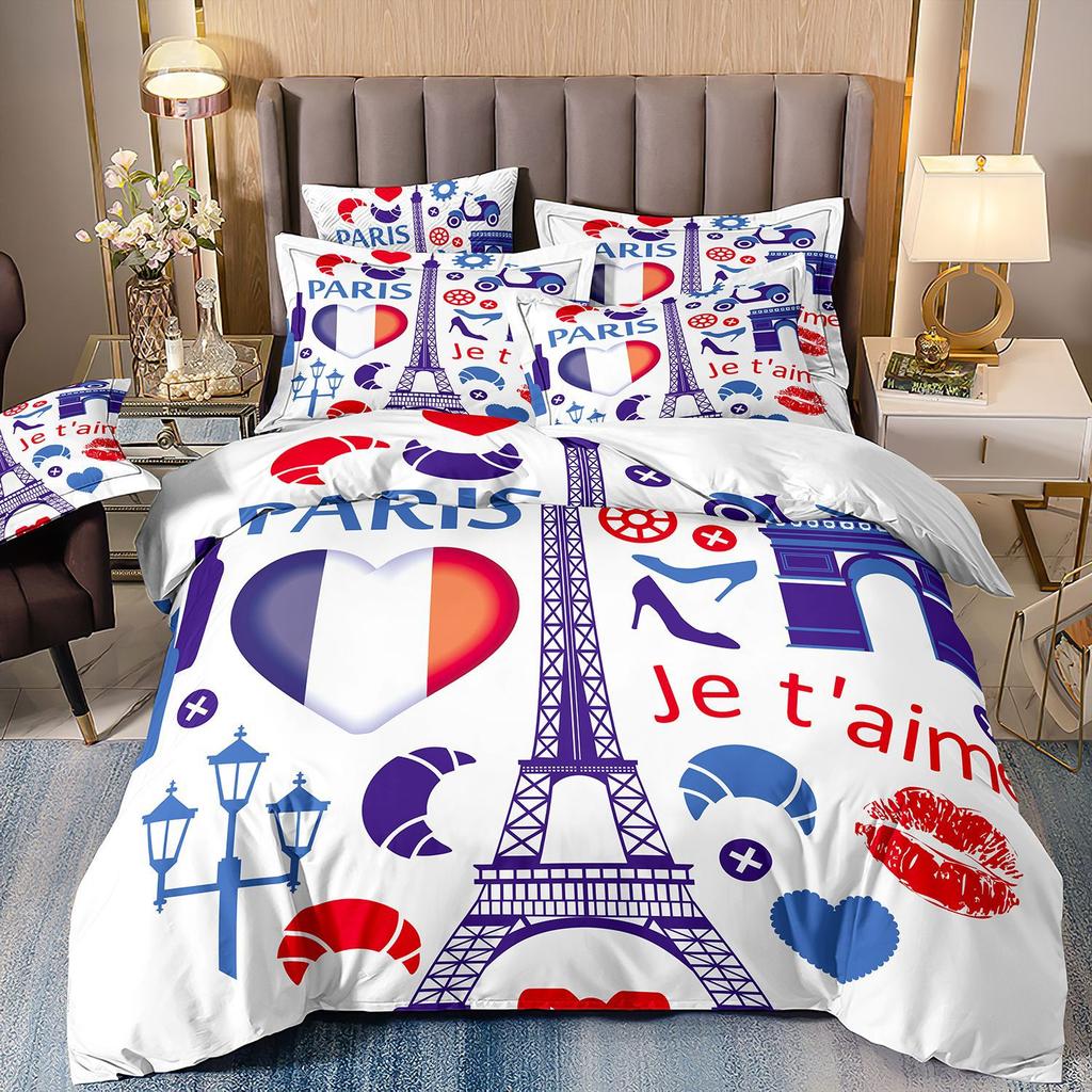 Eiffel Tower Bedding Three-Piece Cherry Blossom 3D Digital Printing Direct Sales