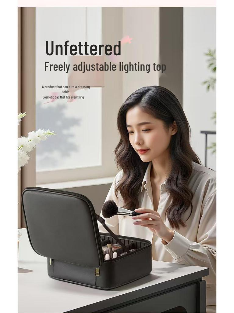 Women's Professional LED Mirror Makeup Box - Large Capacity Portable Cosmetic Storage Bag