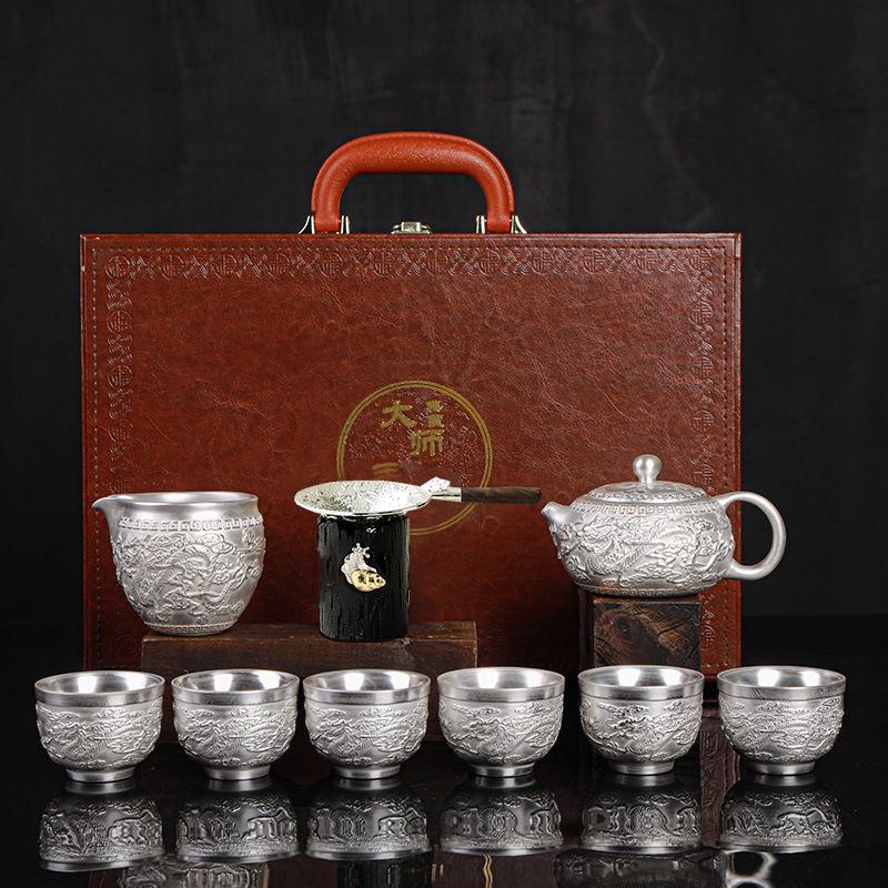 Year of the Dragon Sterling Silver 999 Teapot: Pure Handmade High-End Gongfu Tea Set Souvenir
