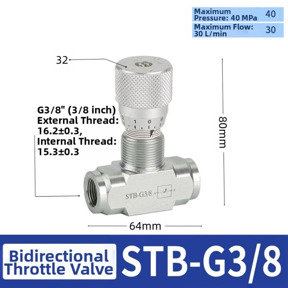 1PC Control Valve STB-G1/4 Or STB-G3/8  Two-way Hydraulic Bidirectional Throttle Valve Flow Control Valves Replacement Parts
