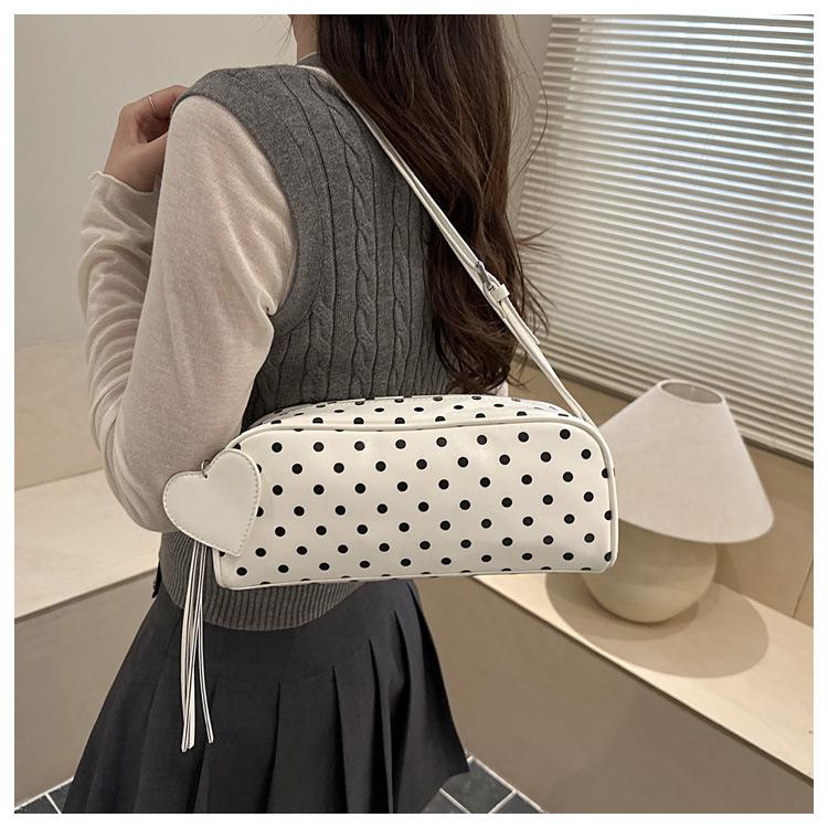 Retro Dot Pu Shoulder Bags for Women Large Capacity Ladies Underarm Bag Korean Style Versatile Portable Girls Pillow Handbags